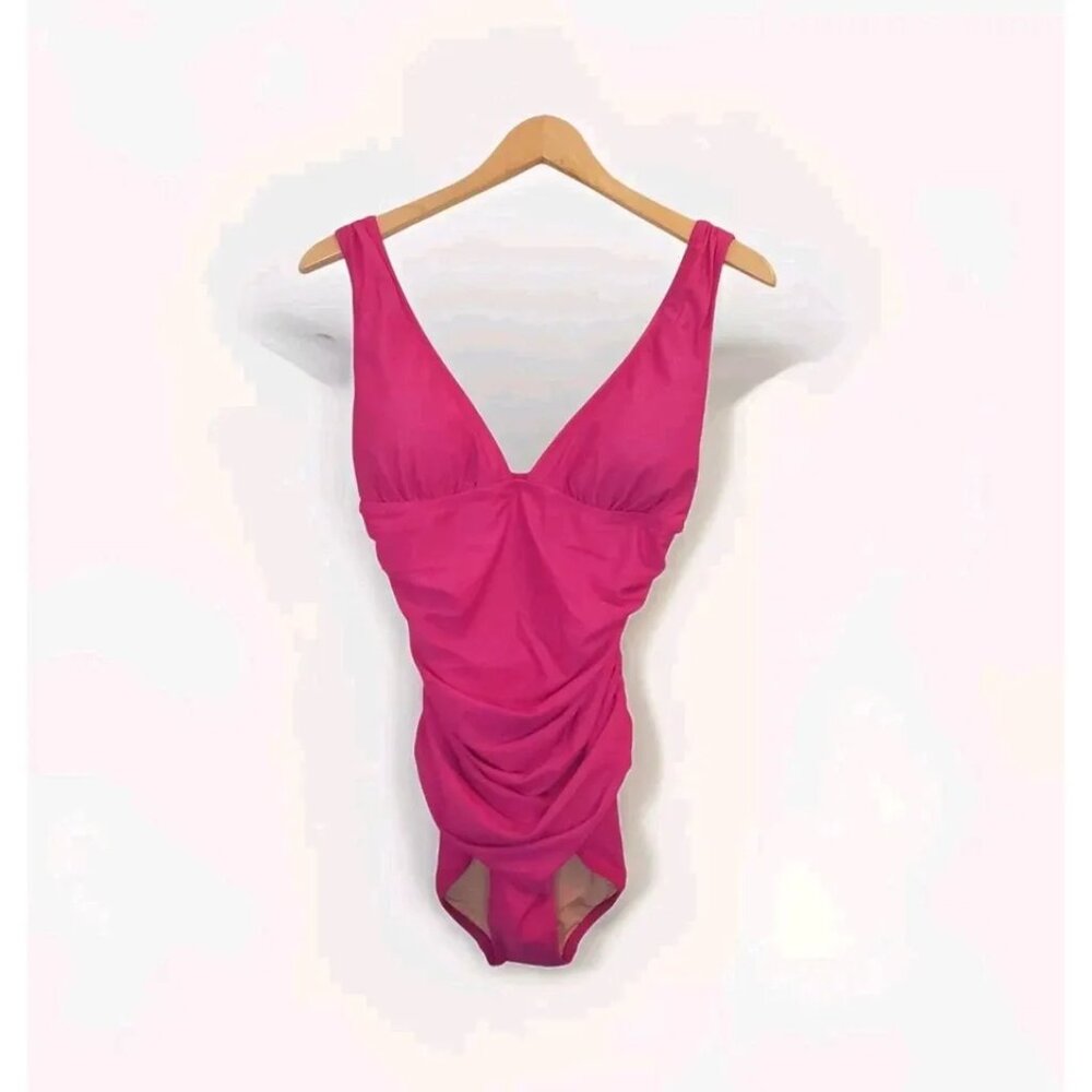 J.Crew Ruched V-Neck One-Piece Swimsuit Pink Radiant Fuchsia NWT $118 -Pick Size